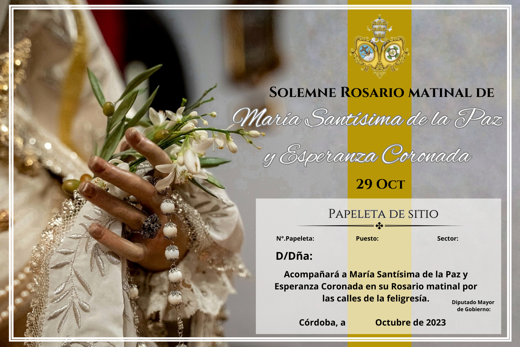 Papeleta de Sitio del Rosario Matinal de María Santísima de la Paz y Esperanza Coronada 2023